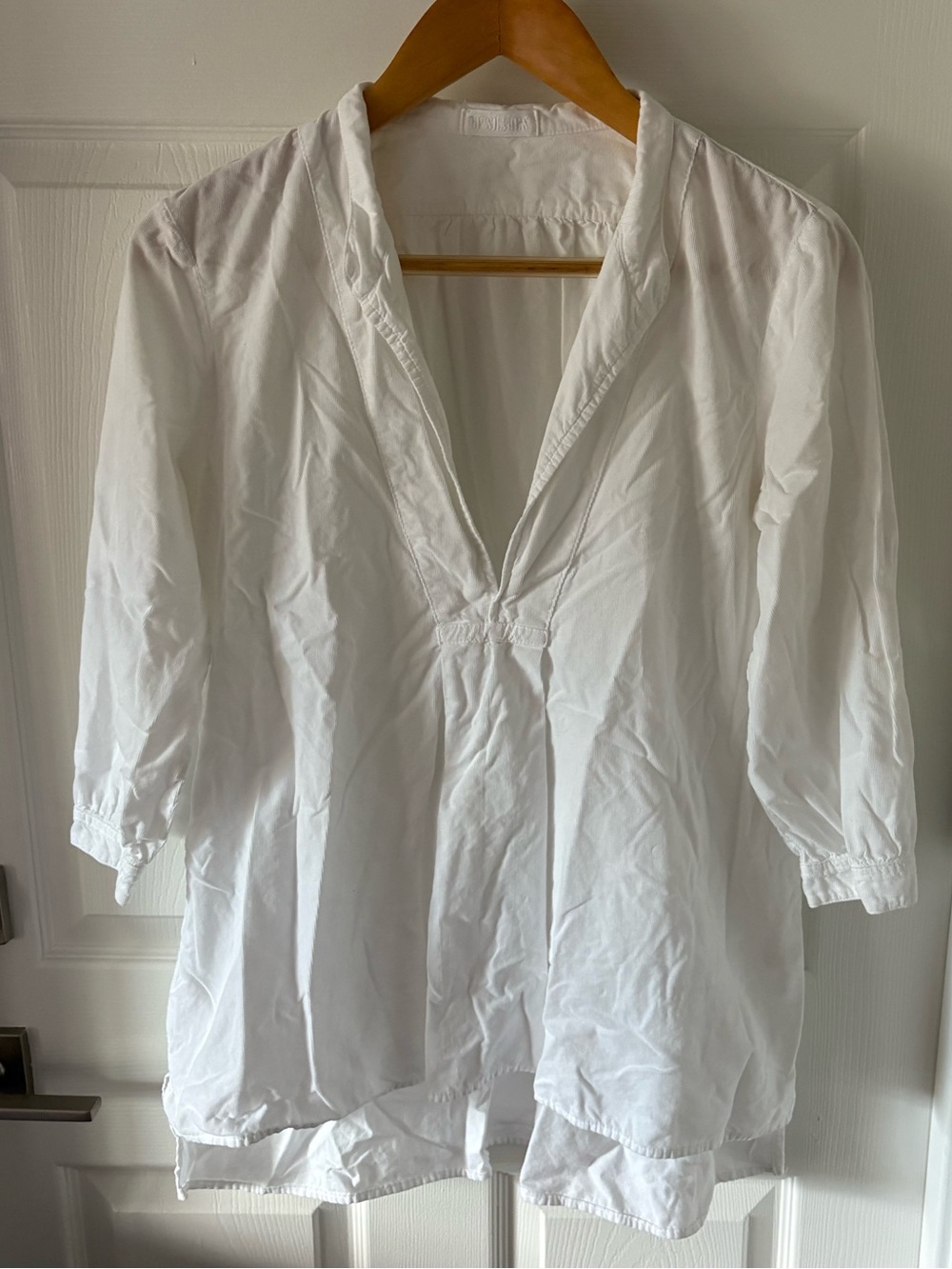 CP Shades White Corduroy Split V-Neck Cecilia Tunic Blouse Top Size S